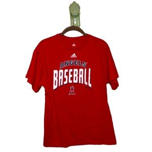 Adidas Tee Angels Baseball Graphic T Shirt Red Cotton Juniors Large Womens Small